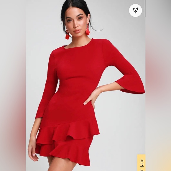 ✨Host Pick✨LULUS Sensational Statement Red Ruffled Bodycon Dress. Small - Picture 1 of 12